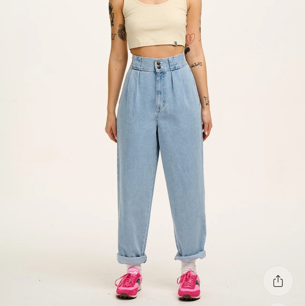 NWT Lucy and Yak Addison Tapered Denim Jeans 36R (UK 18) Light Wash Blue